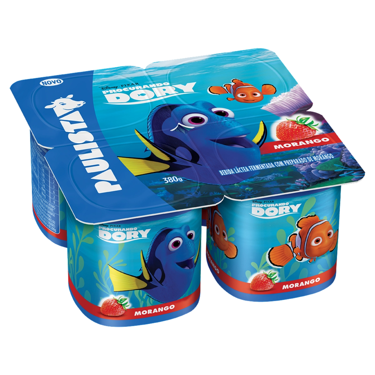 Bebida Láctea Fermentada Morango Procurando Dory Paulista Kids Bandeja 380g 4 Unidades
