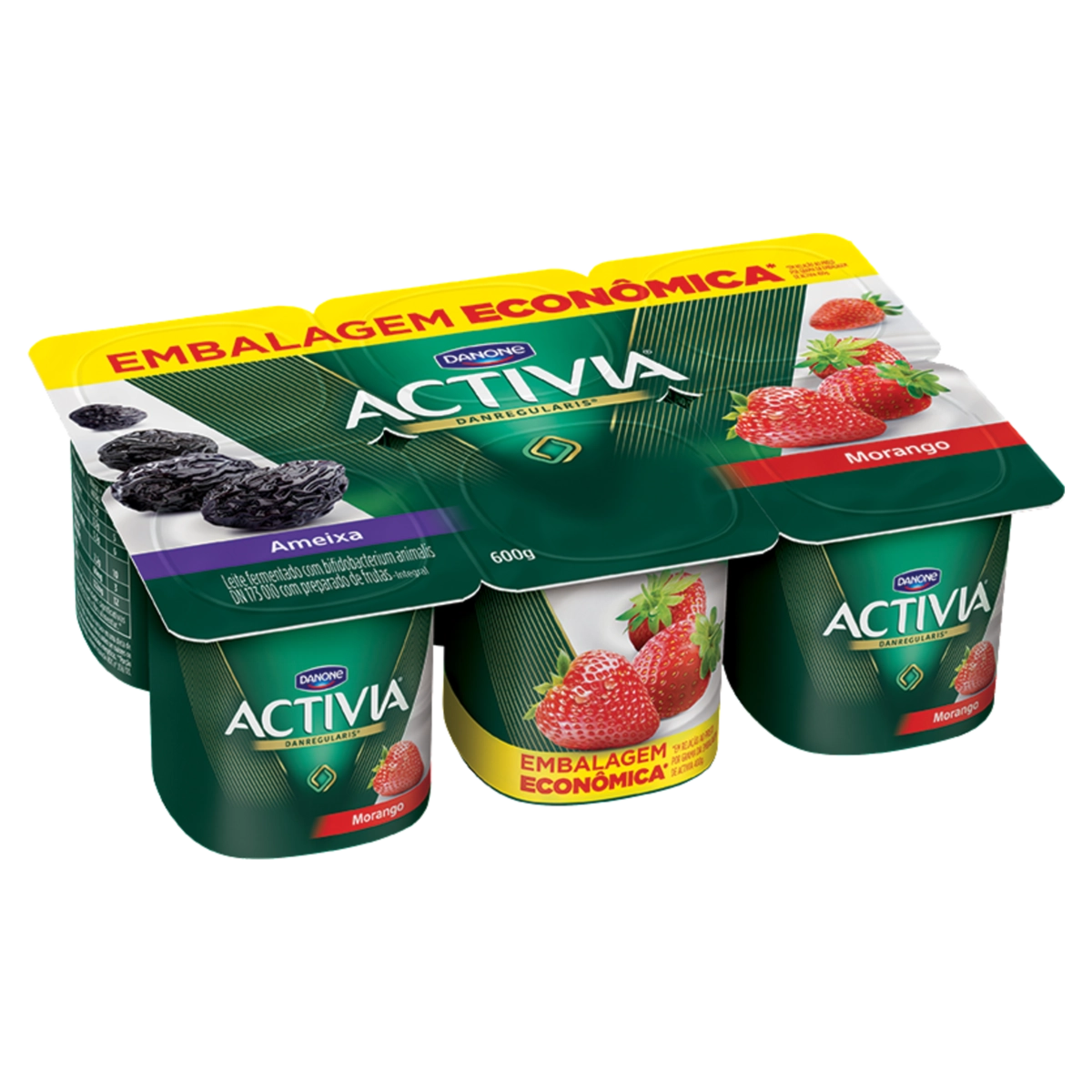 Leite Fermentado Morango E Ameixa Activia Bandeja 600g 6 Unidades