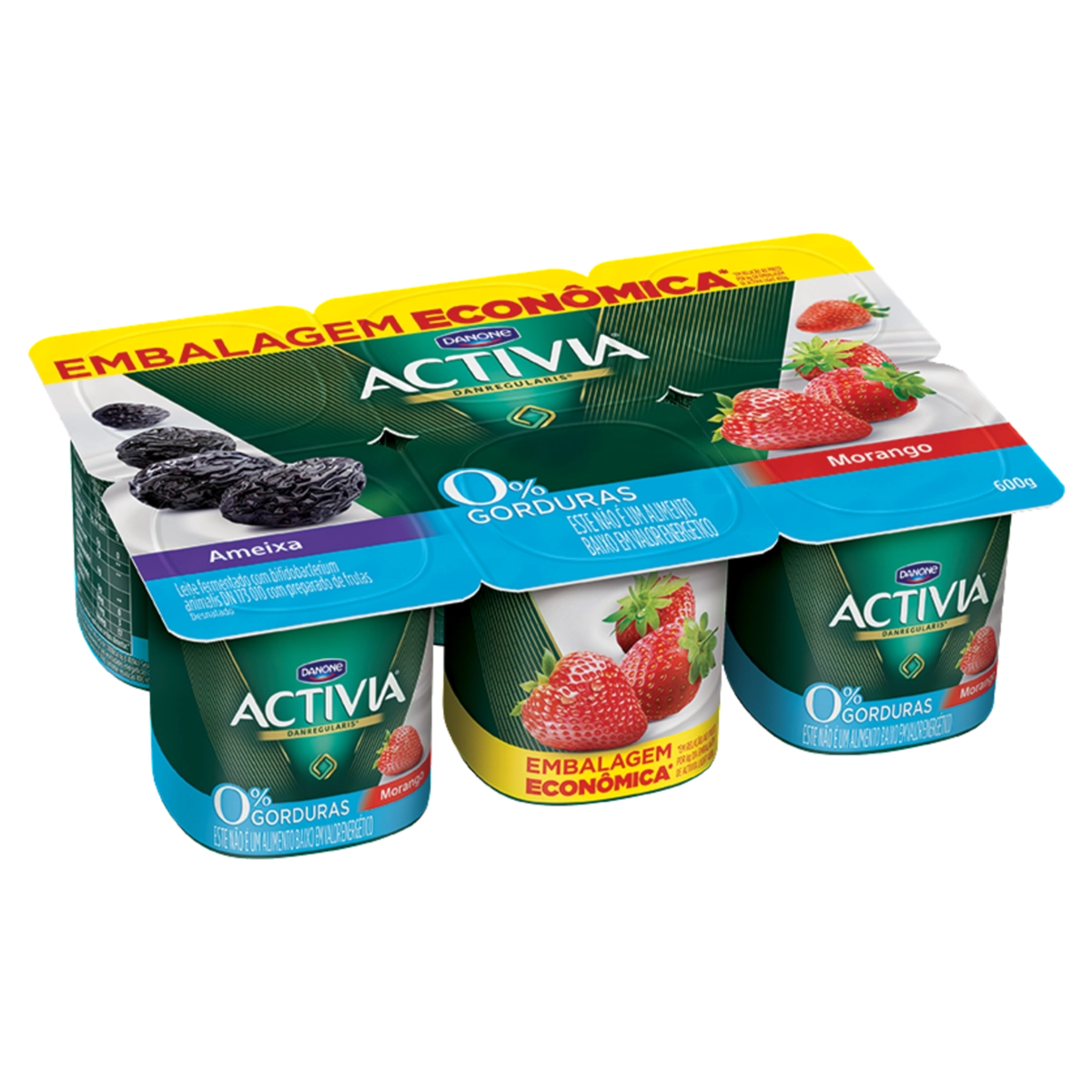 Leite Fermentado Desnatado Morango E Ameixa Activia Bandeja 600g 6 Unidades