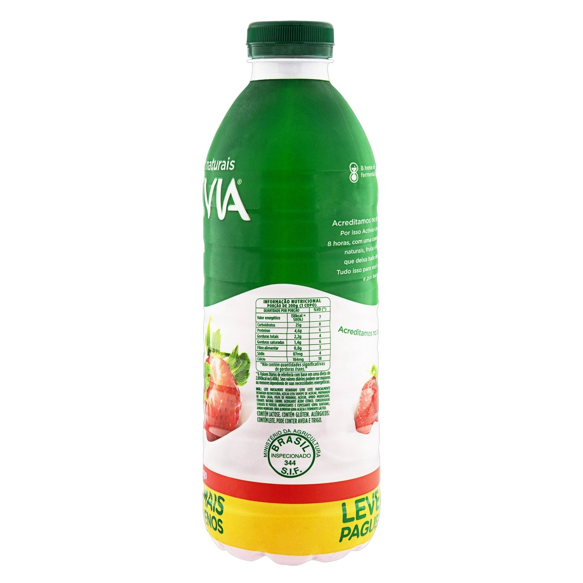 Leite Fermentado Parcialmente Desnatado Morango Activia Garrafa 1kg Embalagem Econômica