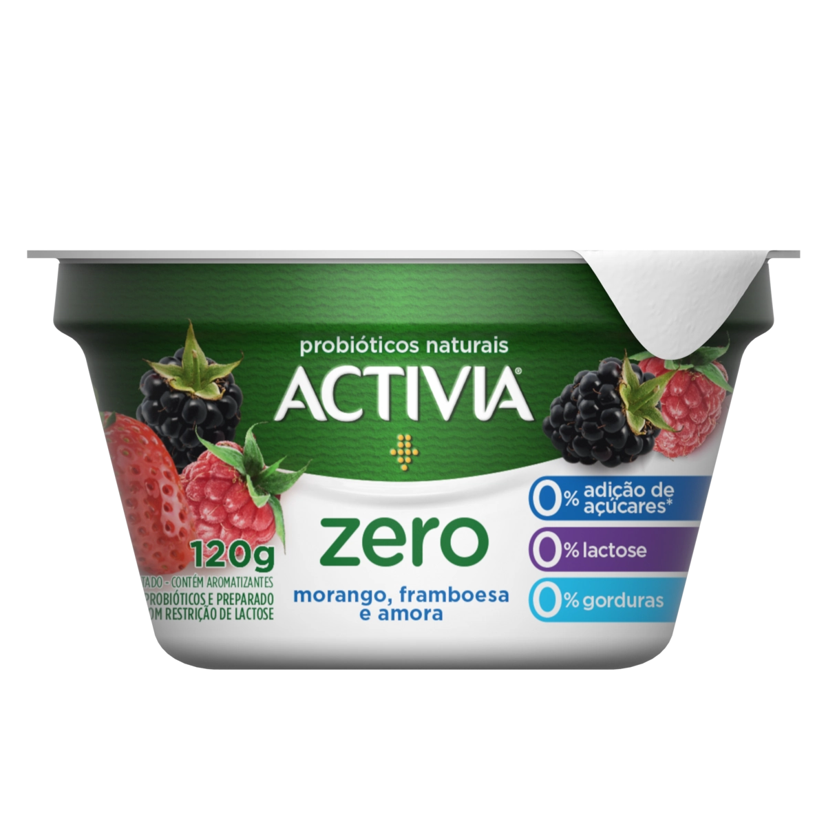 Leite Fermentado Morango, Framboesa E Amora Zero Lactose Activia Zero Pote 120g