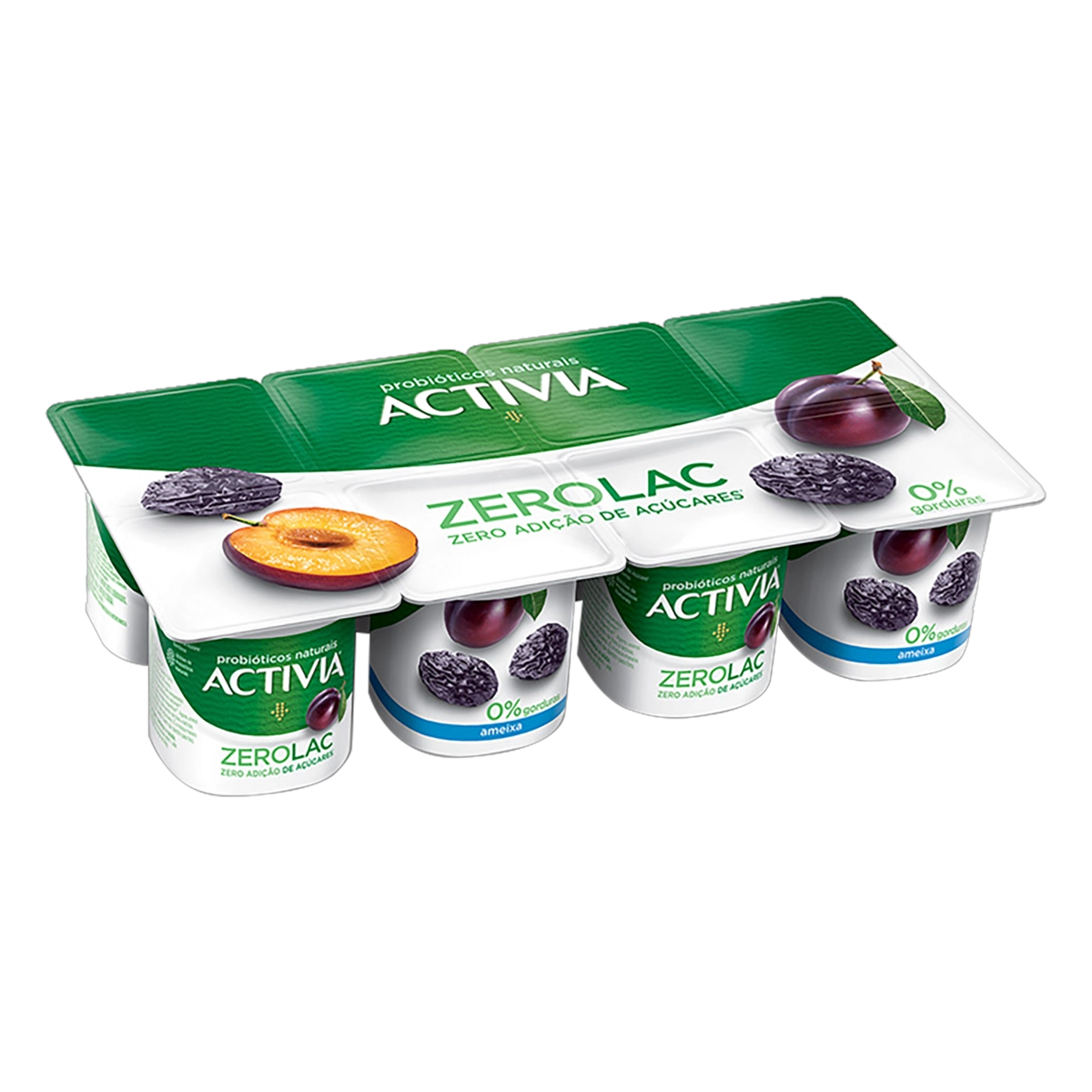 Leite Fermentado Ameixa Zero Lactose Activia Zero Bandeja 800g 8 Unidades