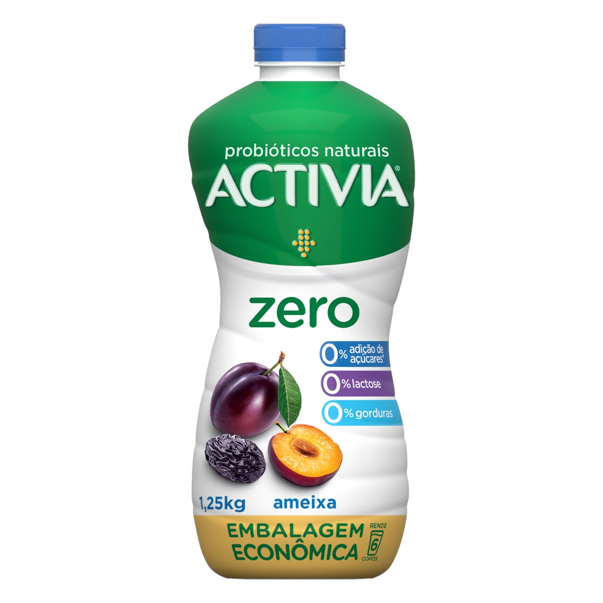 Leite Fermentado Ameixa Zero Lactose Activia Zero Garrafa 1,25kg Embalagem Econômica