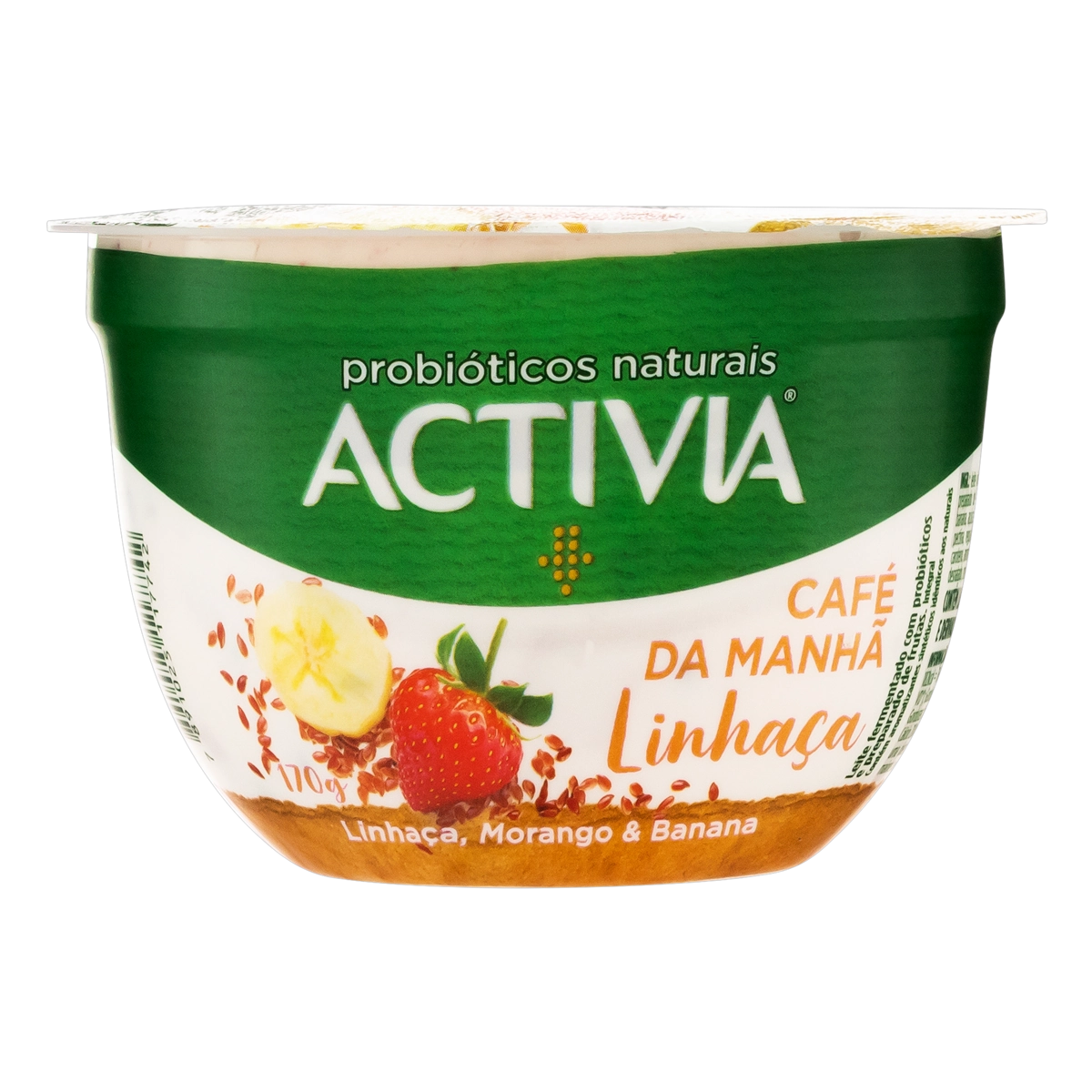 Leite Fermentado Integral Linhaça, Morango Banana Activia Café Da Manhã Pote 170g