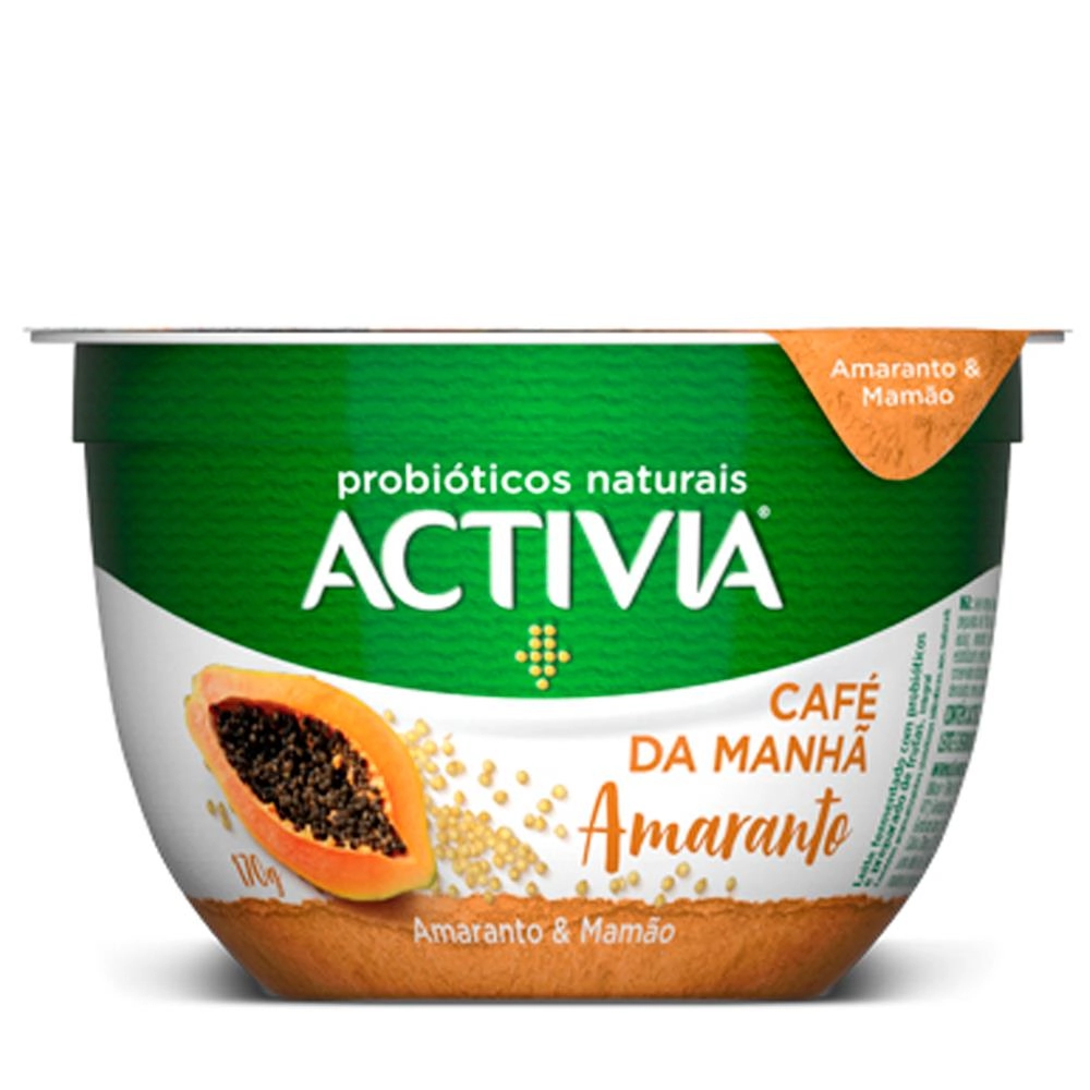 Leite Fermentado Integral Amaranto Mamão Activia Café Da Manhã Pote 170g
