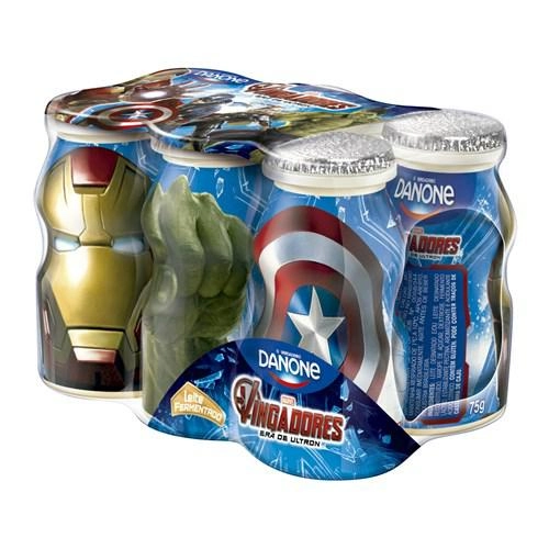 Pack Leite Fermentado Desnatado Baunilha Avengers Danone Frasco 450g 6 Unidades