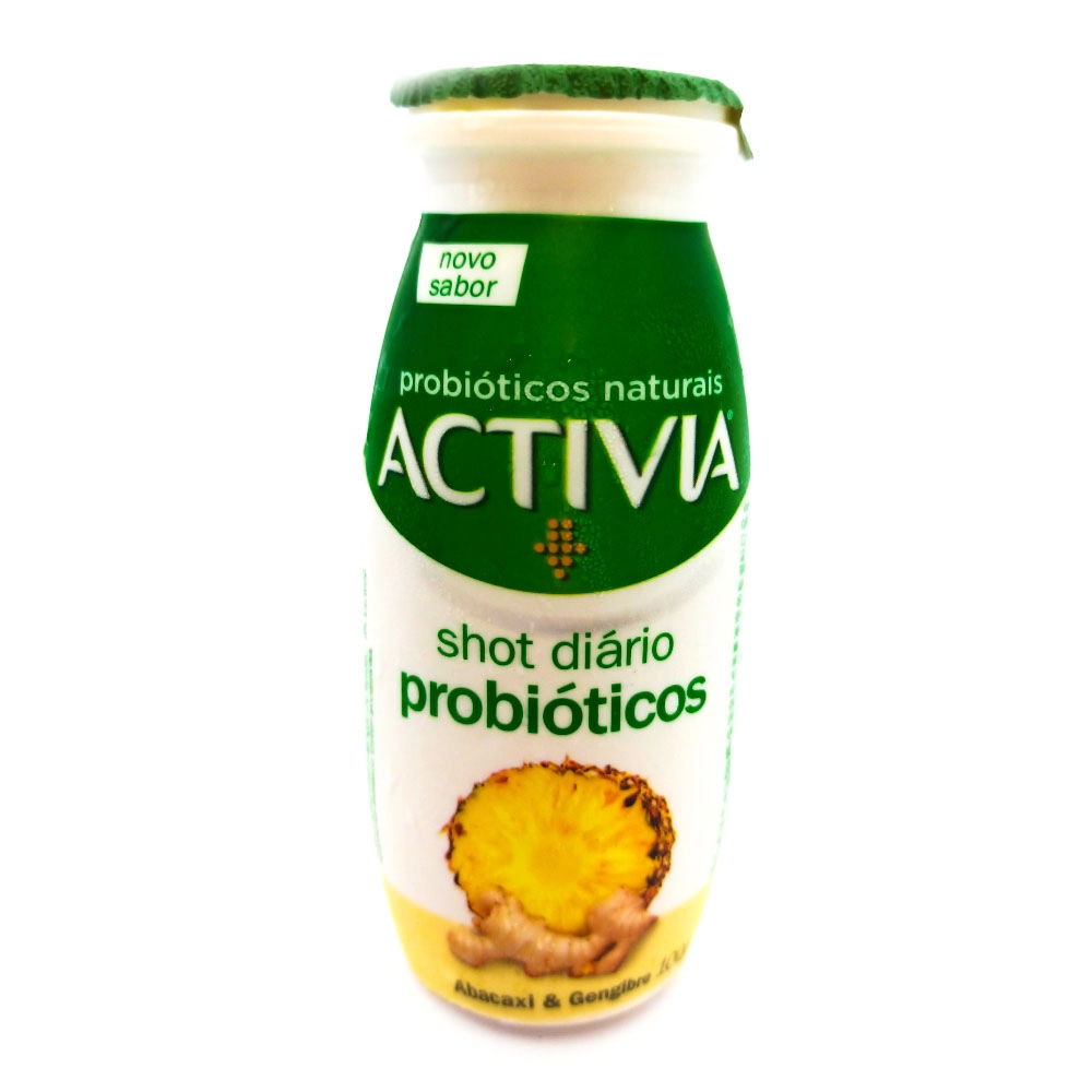 Leite Fermentado Parcialmente Desnatado Abacaxi Gengibre Zero Lactose Activia Shot Diário Frasco 100