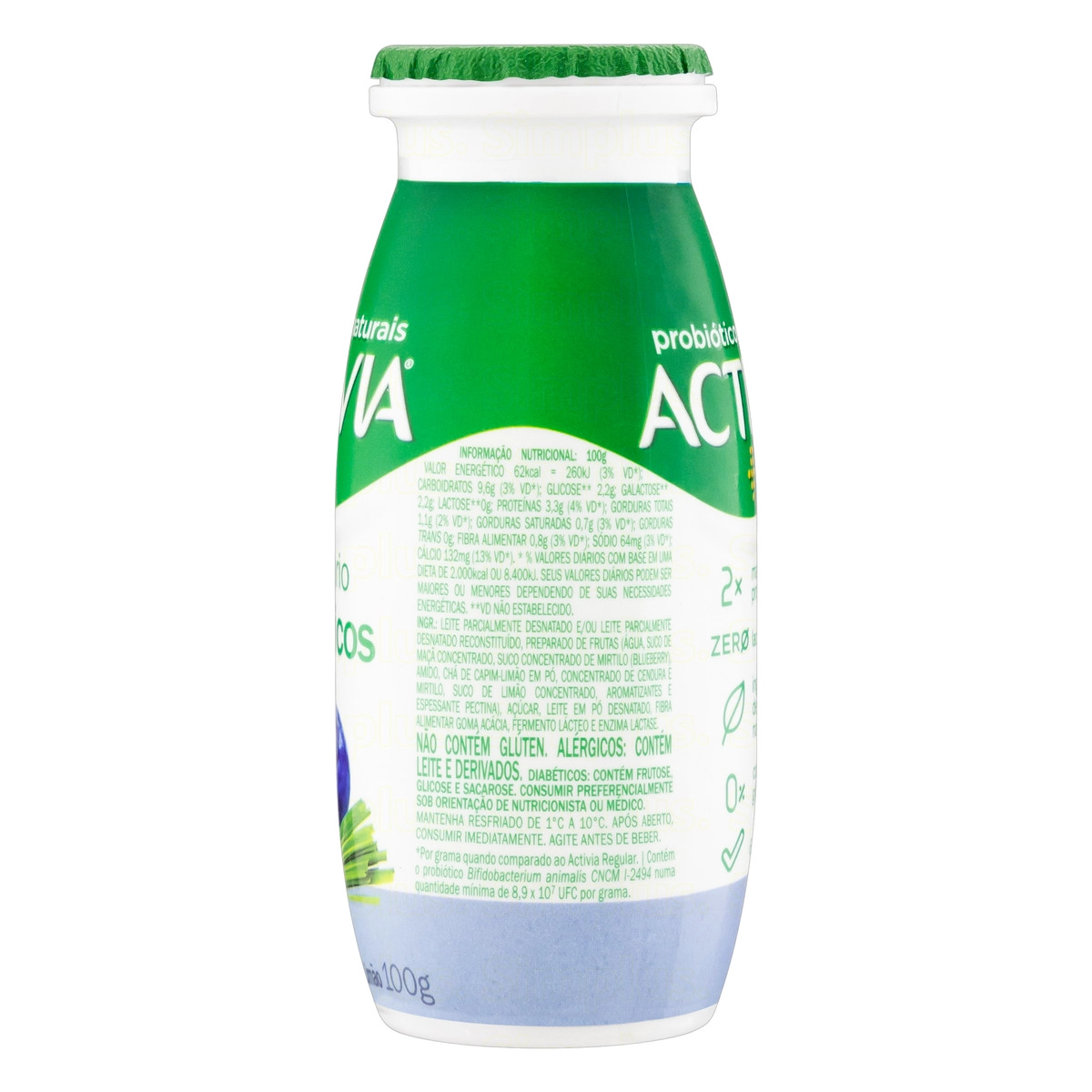Leite Fermentado Parcialmente Desnatado Blueberry Capim Limão Zero Lactose Activia Shot Diário Frasc