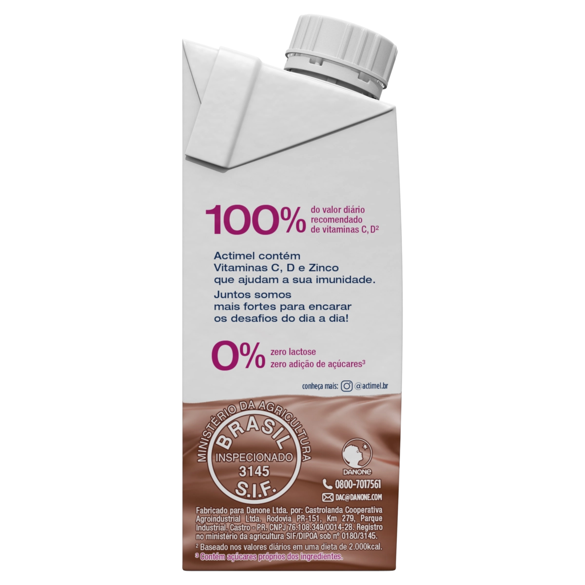 Bebida Láctea Uht Chocolate Zero Lactose Actimel Caixa 200ml