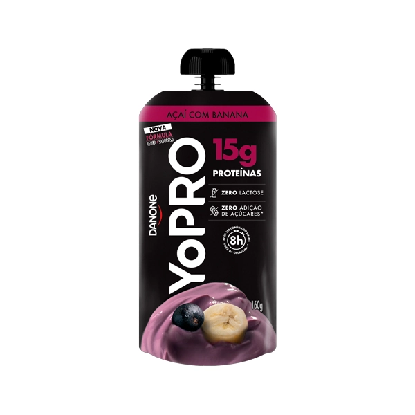 Iogurte Desnatado Açaí Com Banana Zero Lactose Yopro Squeeze 160g