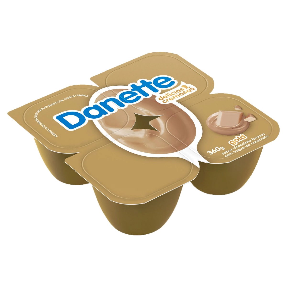 Sobremesa Láctea Gold Chocolate Branco Com Toque De Caramelo Danette Bandeja 360g 4 Unidades