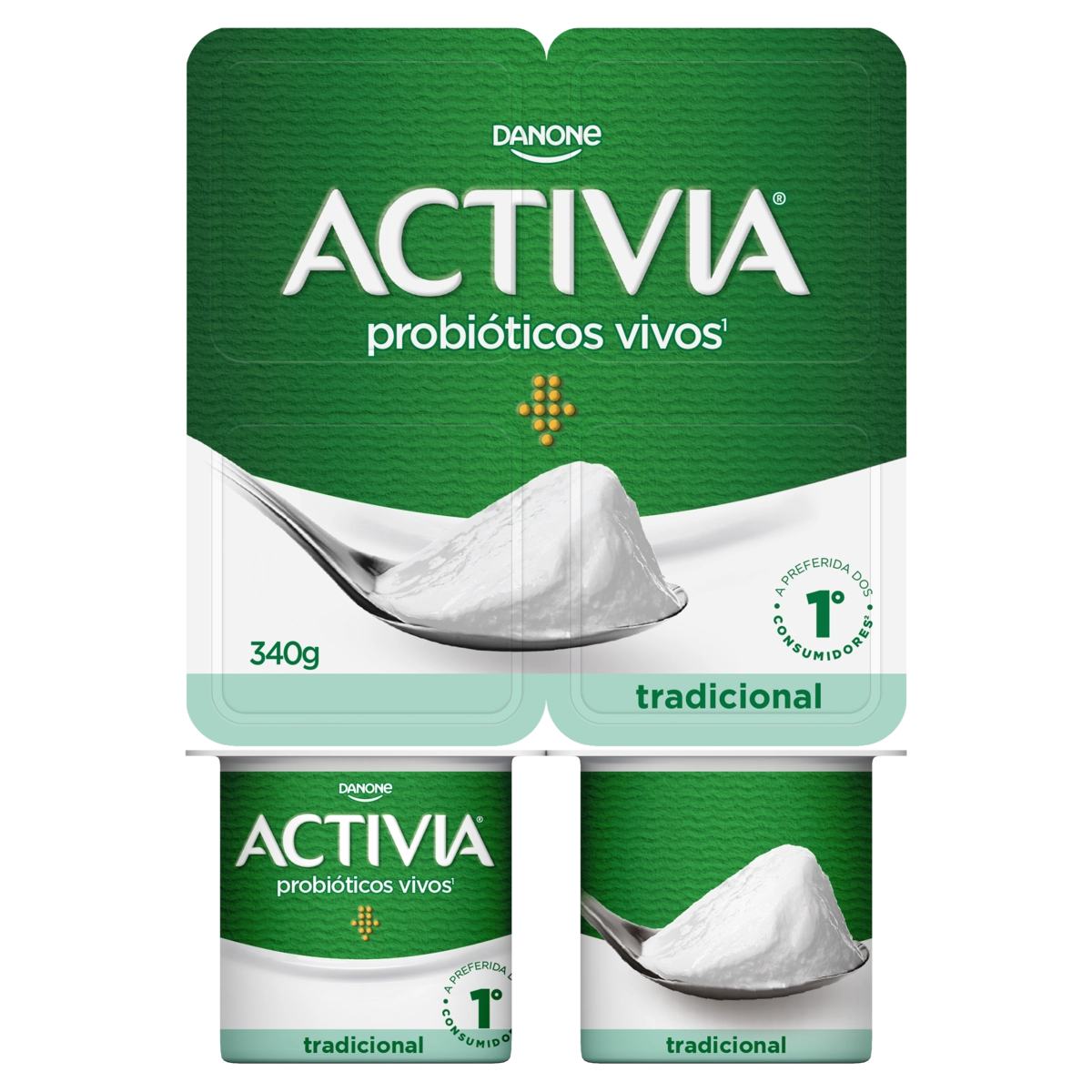 Leite Fermentado Integral Tradicional Activia Bandeja 340g 4 Unidades