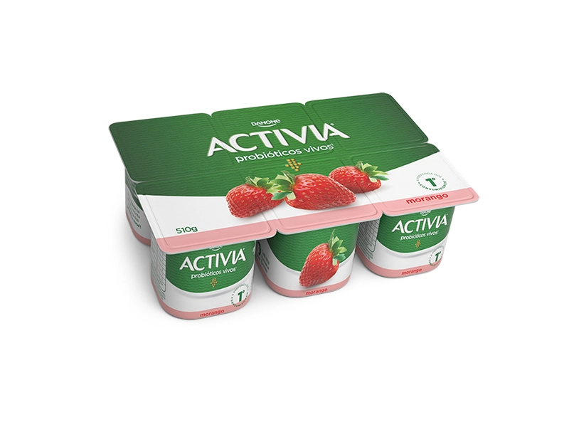 Leite Fermentado Integral Morango Activia Bandeja 510g 6 Unidades