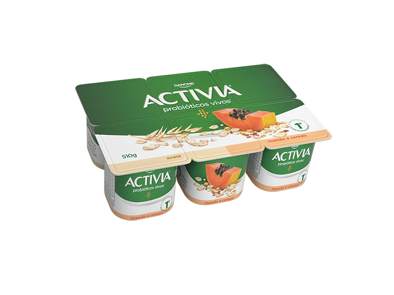 Leite Fermentado Integral Aveia Mamão E Cereais Activia Bandeja 510g 6 Unidades