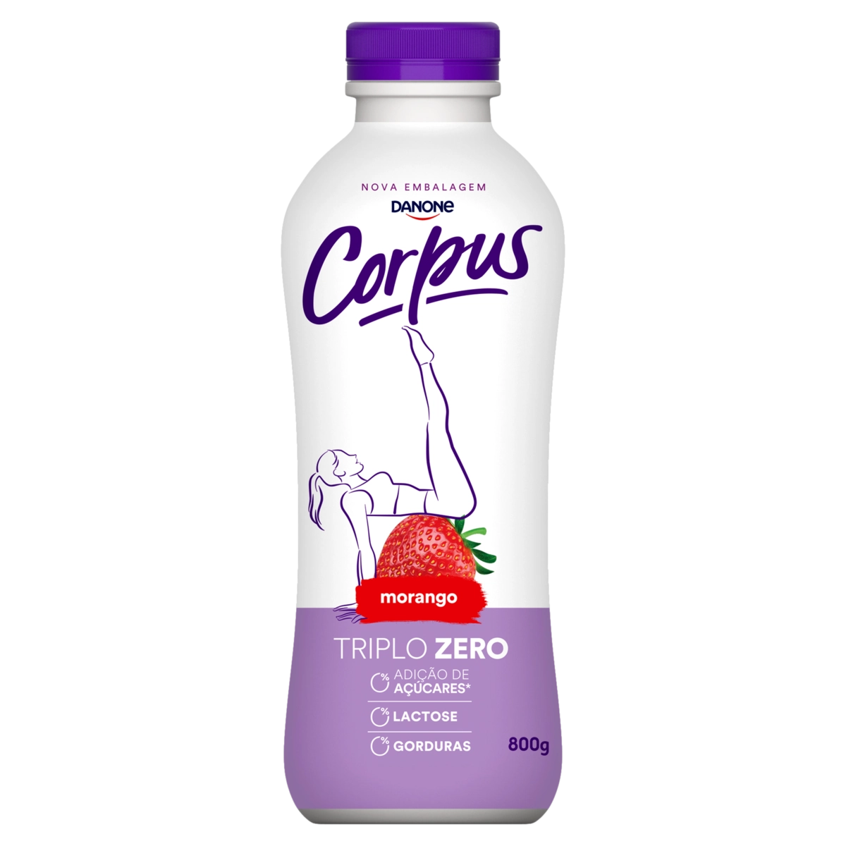 Iogurte Desnatado Morango Zero Lactose Corpus Garrafa 800g