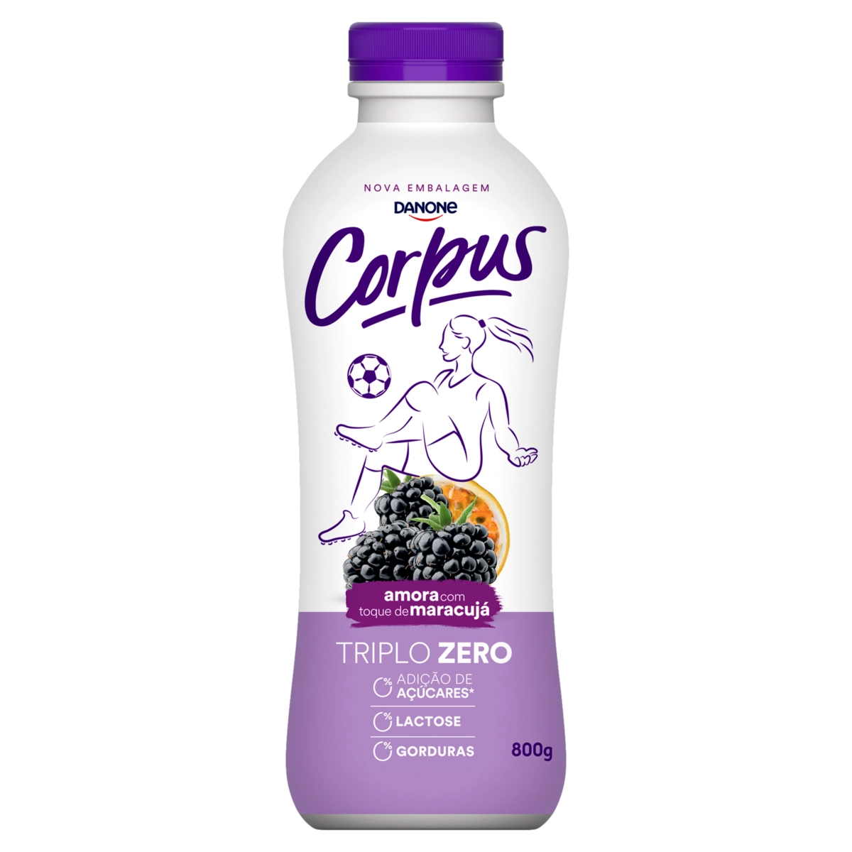 Iogurte Desnatado Amora Com Toque De Maracujá Zero Lactose Corpus Garrafa 800g