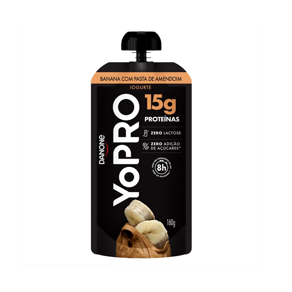 Iogurte Desnatado Banana Com Pasta De Amendoim Zero Lactose Yopro Squeeze 160g