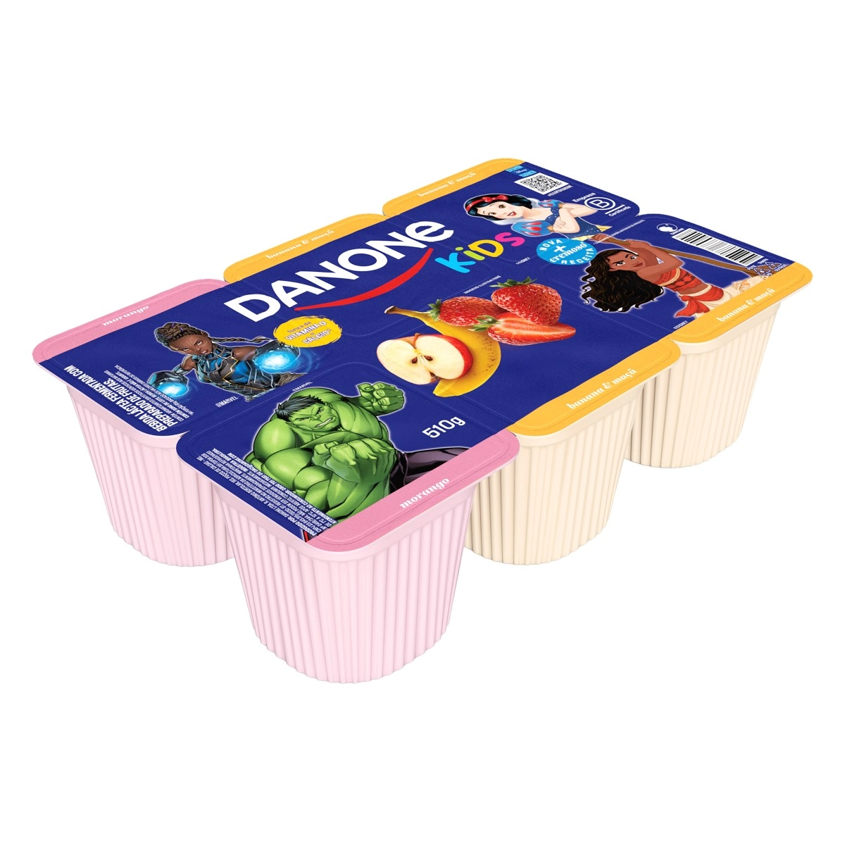 Bebida Láctea Fermentada Morango Banana Maçã Danone Kids Bandeja 510g 6 Unidades