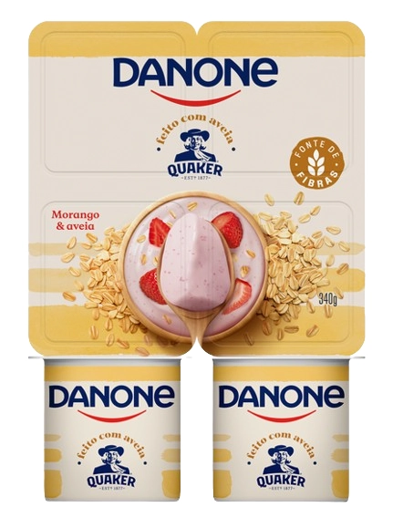 Iogurte Integral Morango Aveia Danone Bandeja 340g 4 Unidades