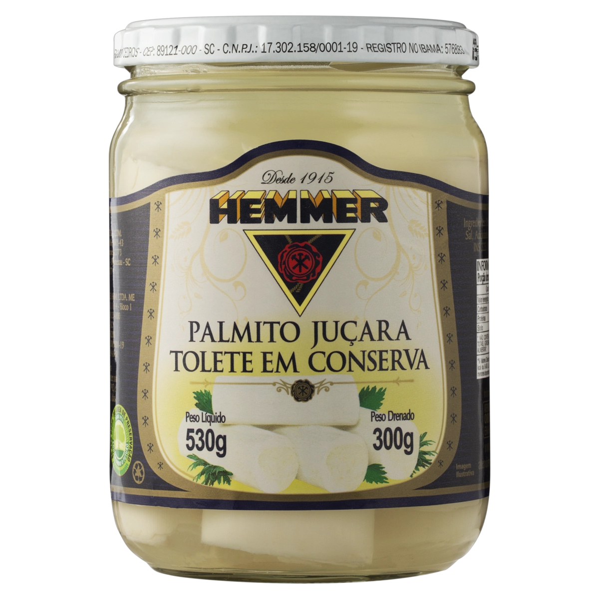 Palmito Juçara Em Conserva Tolete Hemmer Vidro 300g
