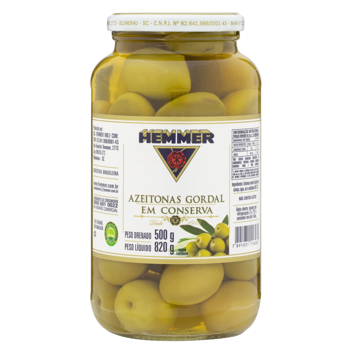Azeitona Verde Em Conserva Gordal Hemmer Vidro 500g
