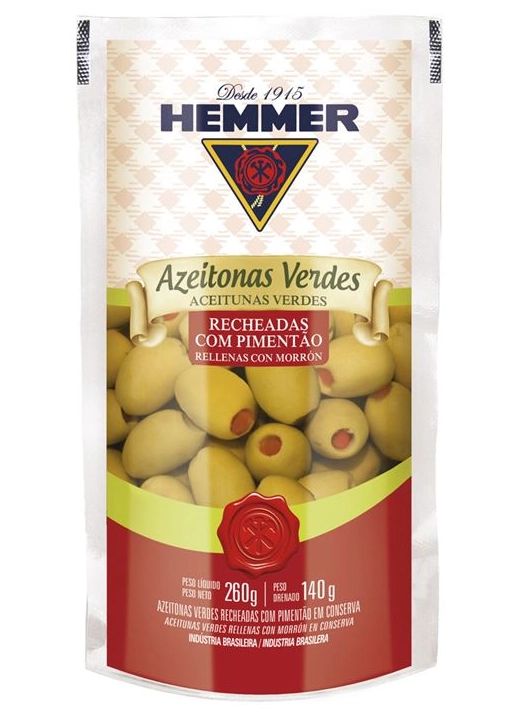 Azeitona Verde Em Conserva Com Recheio De Pimentão Hemmer Sachê 140g