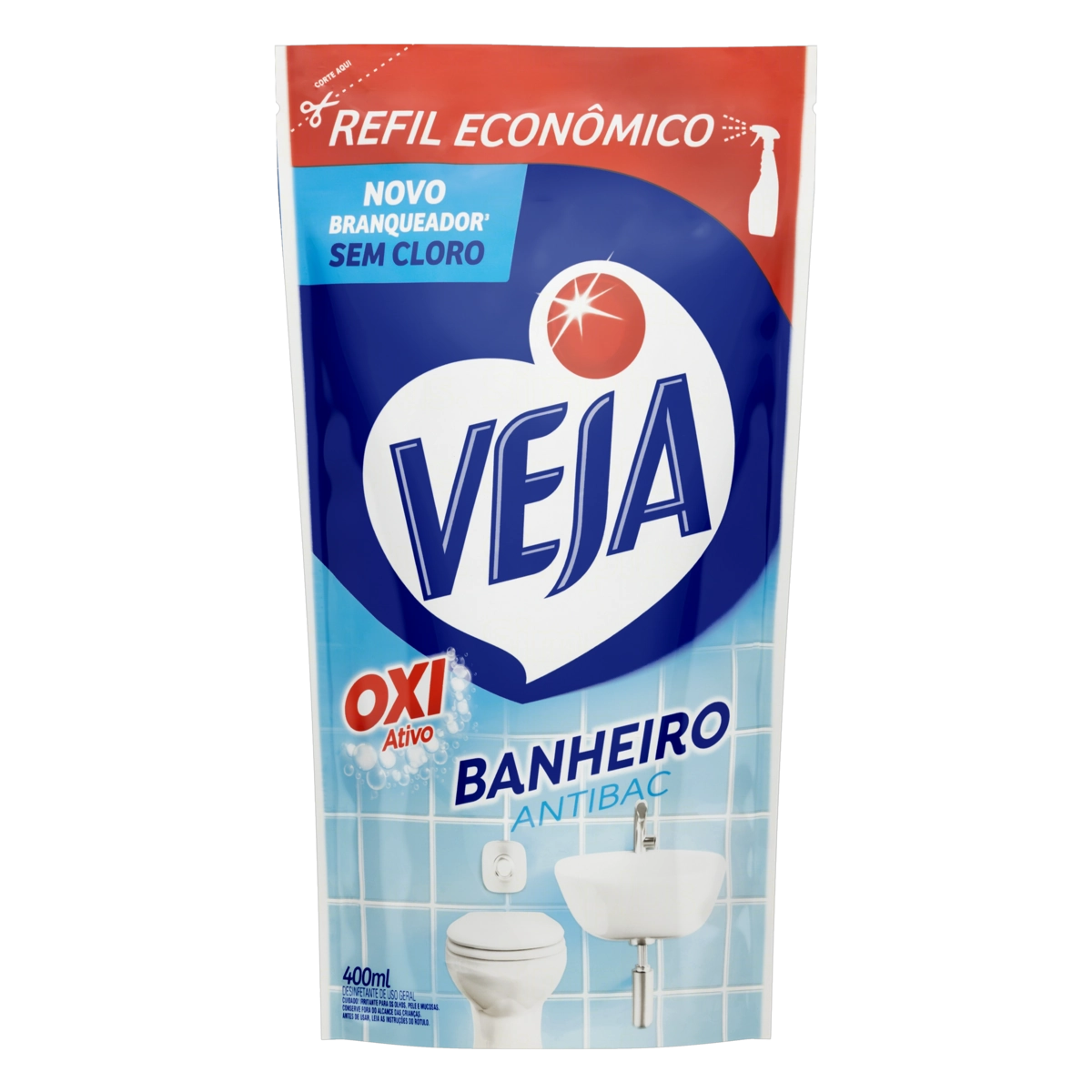 Branqueador Banheiro Veja Antibac Sachê 400ml Refil Econômico