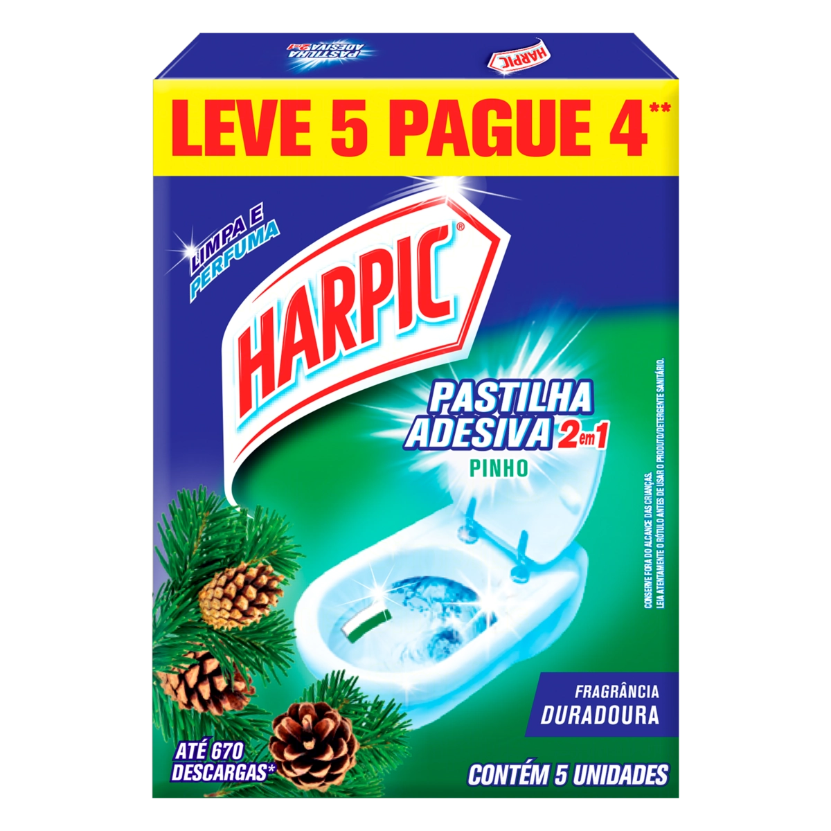 Detergente Sanitário Pastilha Adesiva Pinho Harpic Leve 5 Pague 4 Unidades