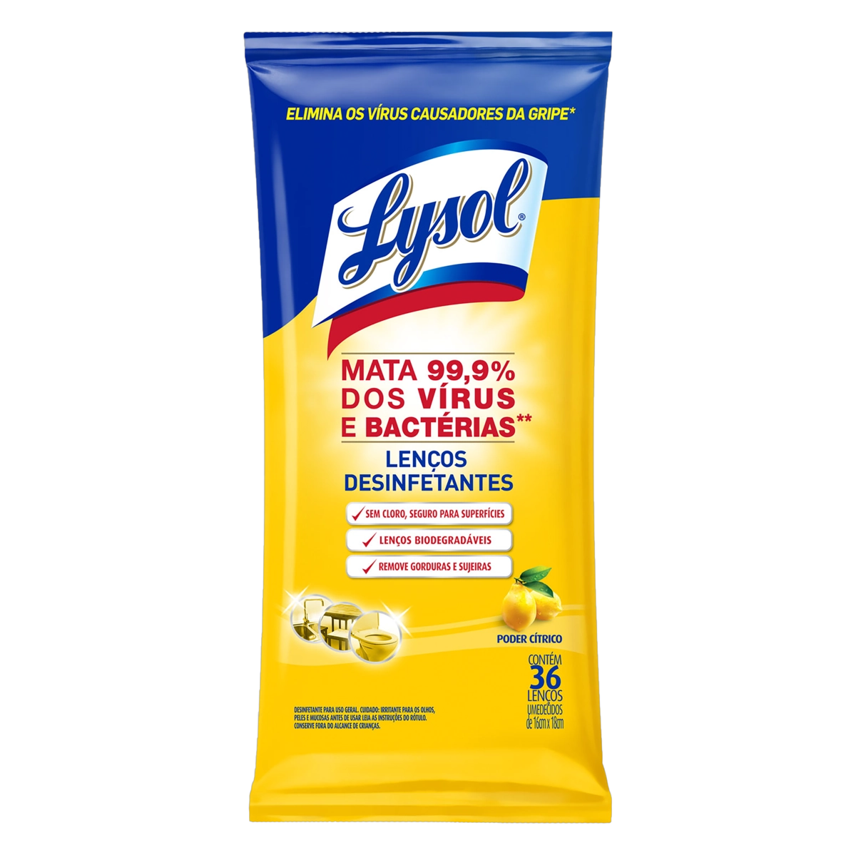 Lenço Umedecido Desinfetante Poder Cítrico Lysol Pacote 36 Unidades