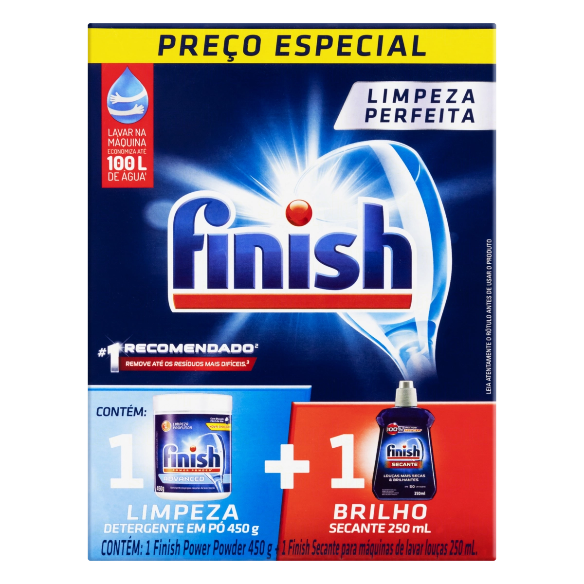 Kit Detergente Pó Power Powder Advanced 450g Secante Abrilhantador 250ml Para Máquina De Lavar Louça
