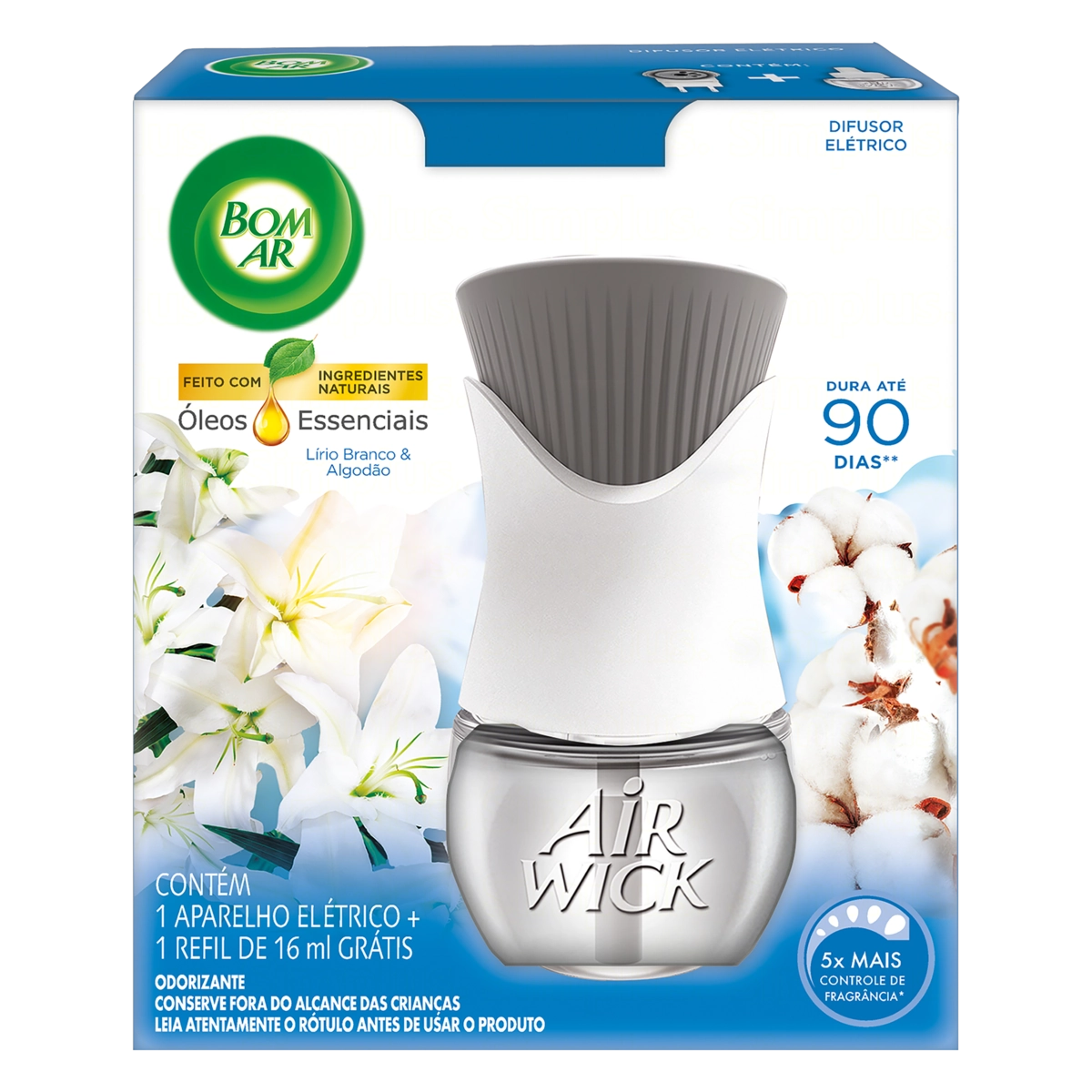 Difusor De Ambiente Elétrico Lírio Branco Algodão Bom Ar Air Wick Caixa Grátis Refil 16ml