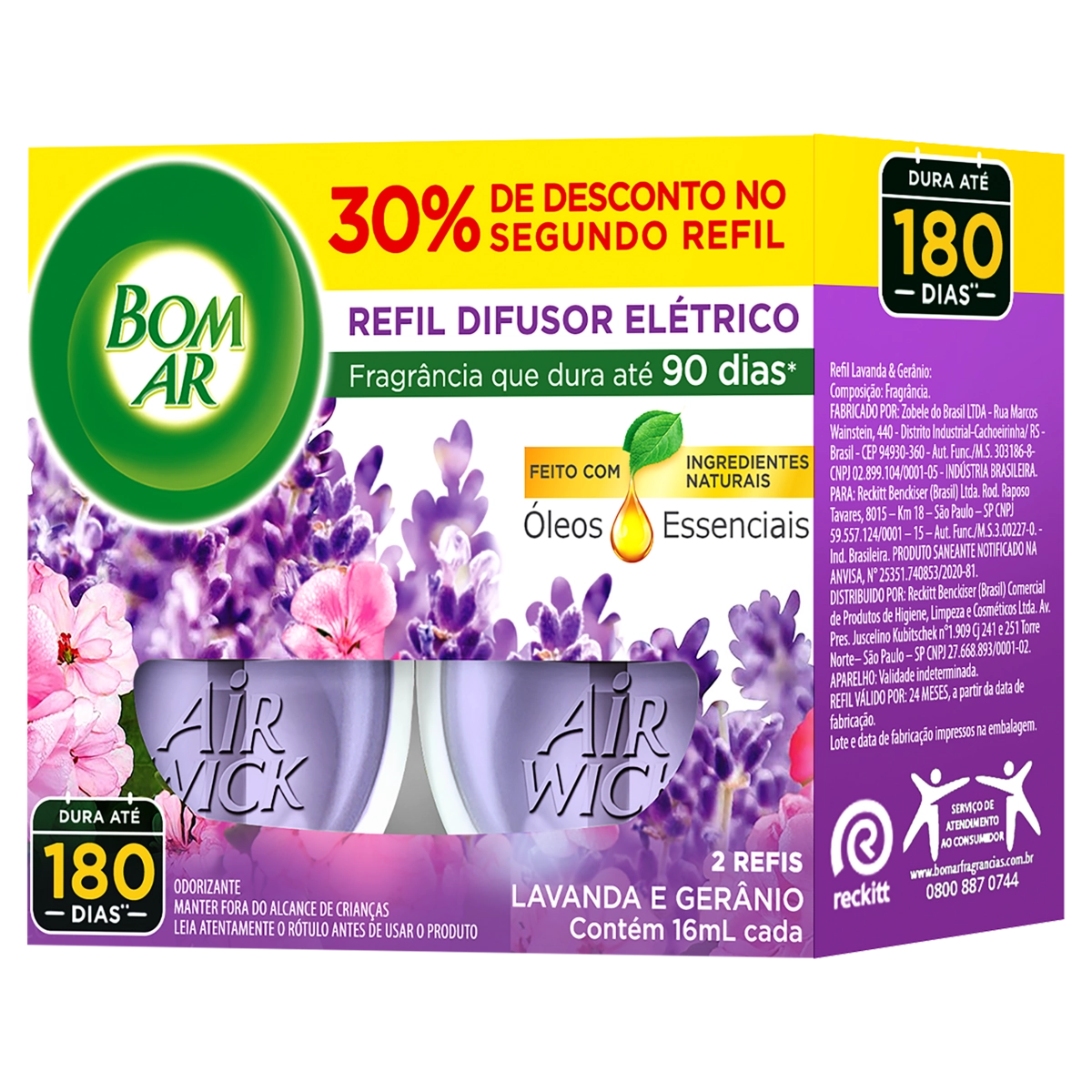 Pack Odorizador De Ambiente Lavanda E Gerânio Bom Ar Air Wick Caixa 16ml Cada 2 Unidades Grátis 30 D