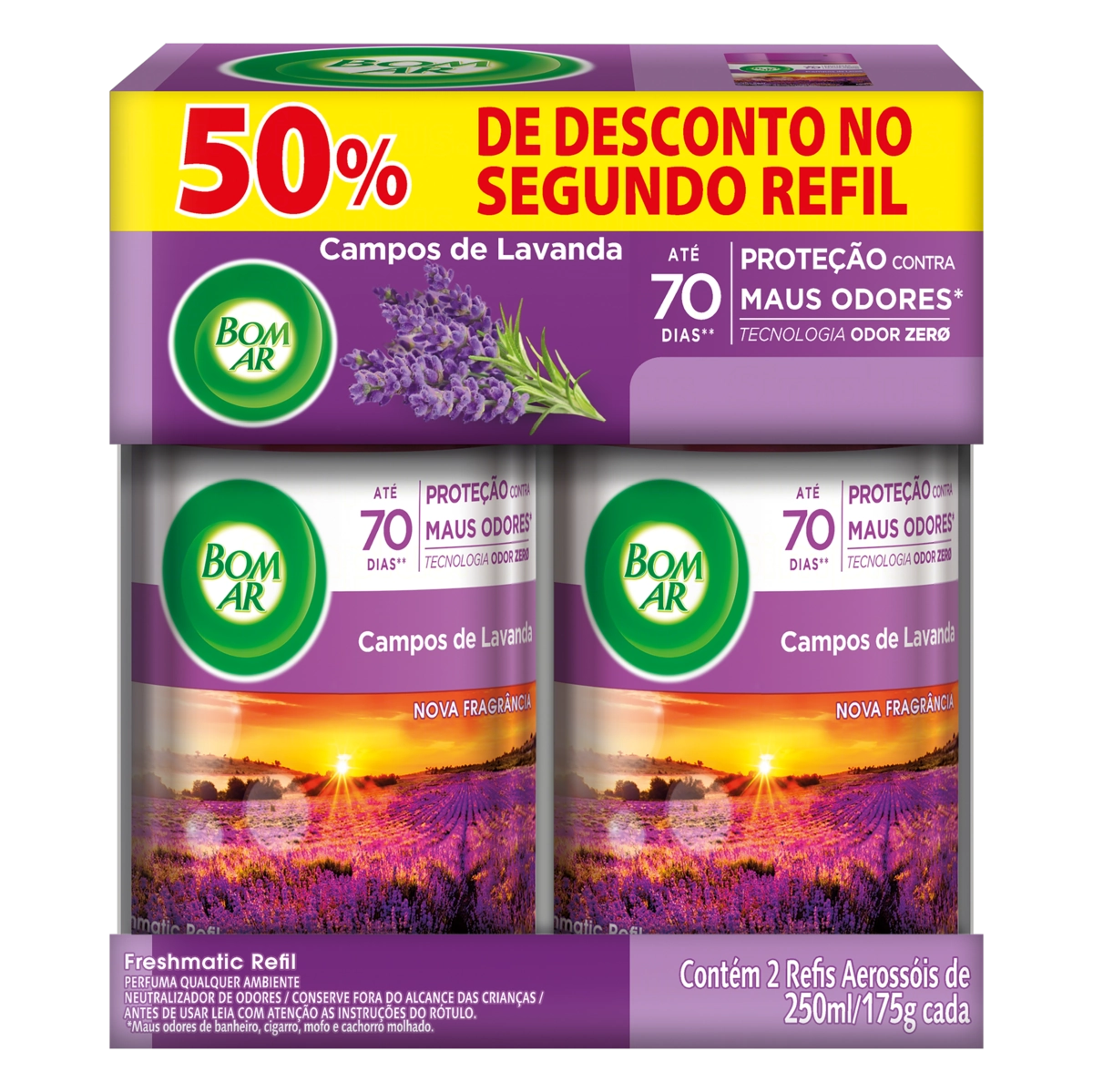 Pack Neutralizador De Odores Campos De Lavanda Freshmatic Bom Ar Frasco 2 Unidades 250ml Cada Spray