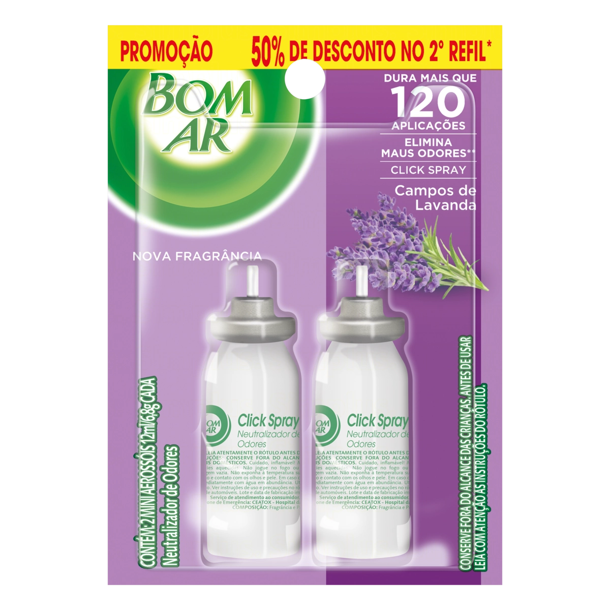Neutralizador De Odores Campos De Lavanda Click Spray Bom Ar Blister 2 Unidades 12ml Cada Grátis 50