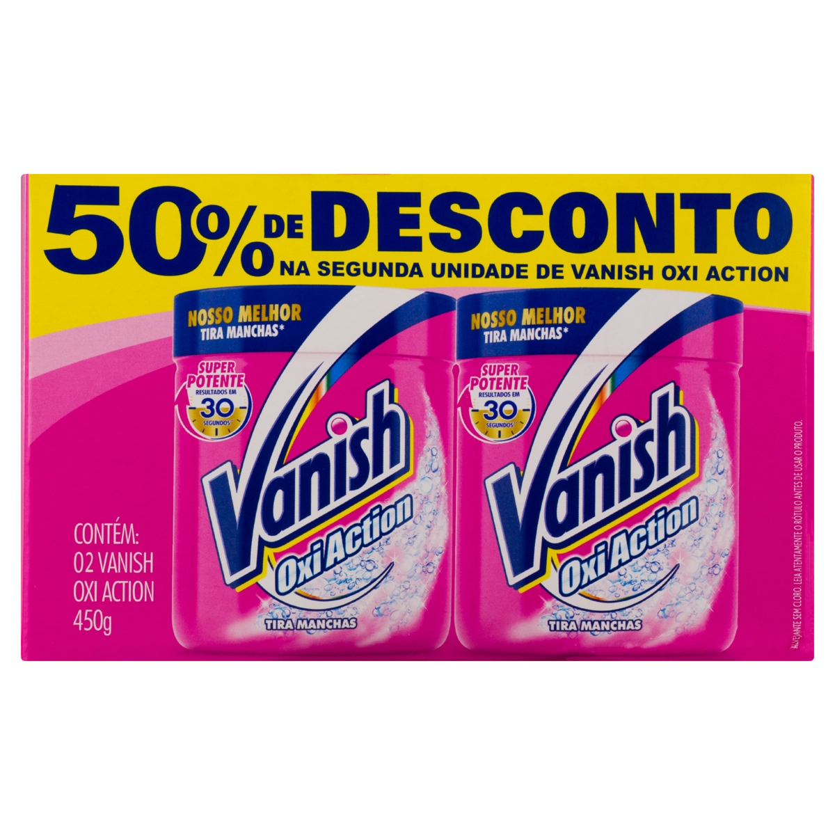 Pack Tira Manchas Pó Vanish Oxi Action Caixa 2 Unidades 450g Cada 50 De Desconto Na Segunda Unidade