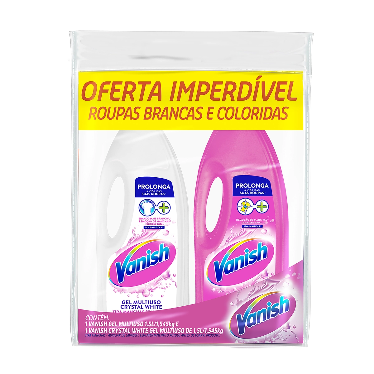 Kit Tira Manchas Gel Roupas Brancas E Coloridas Crystal White Vanish 1,5l Cada Embalagem Econômica