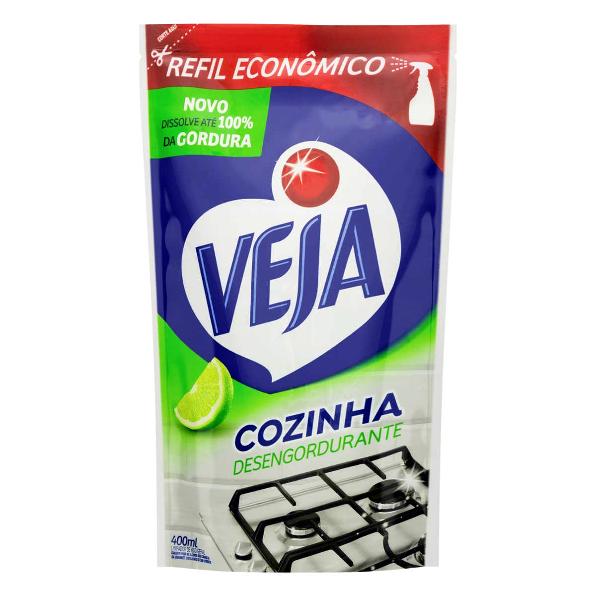 Limpador Desengordurante Cozinha Limão Veja Sachê 400ml Refil Econômico