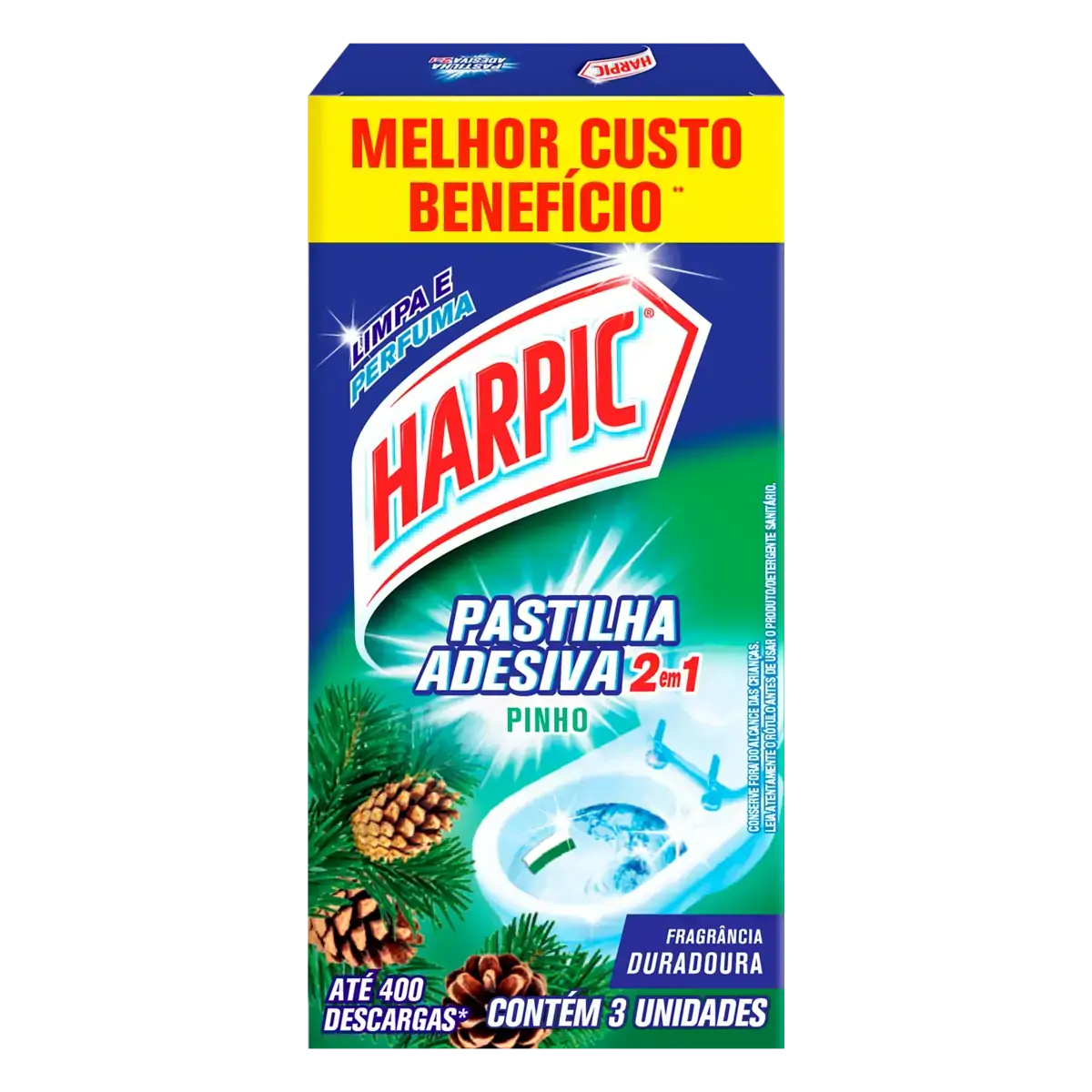 Detergente Sanitário Pastilha Adesiva Pinho Harpic 3 Unidades
