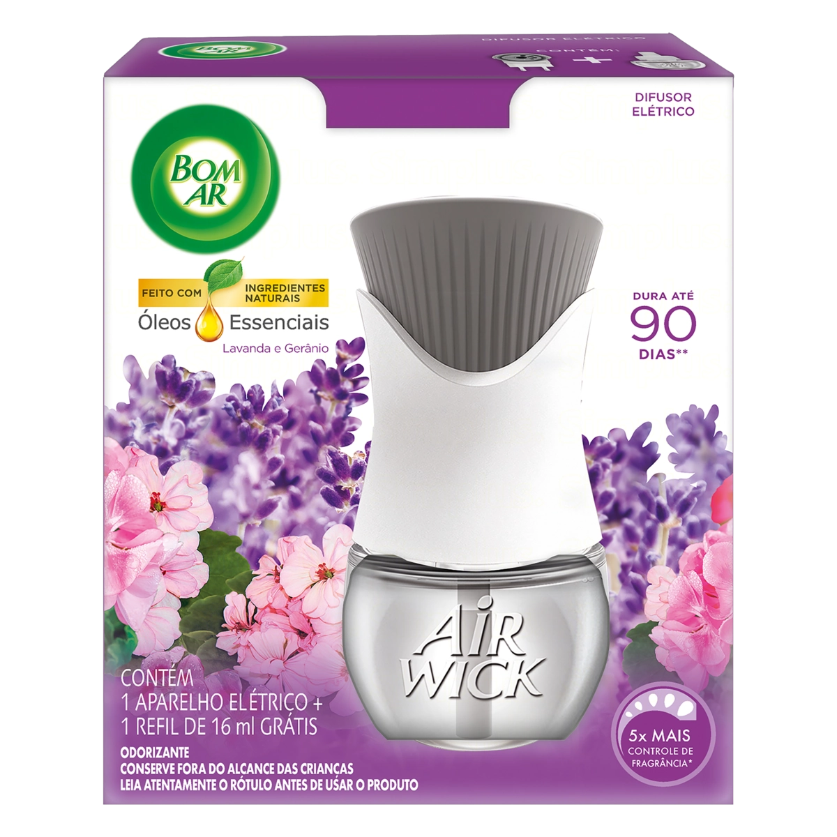 Difusor De Ambiente Elétrico Lavanda E Gerânio Bom Ar Air Wick Caixa Grátis Refil 16ml