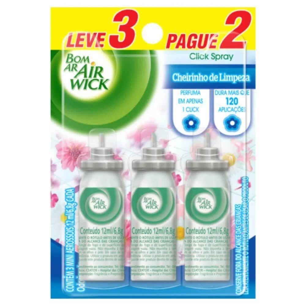 Neutralizador De Odores Flor De Algodão Click Spray Bom Ar Blister 12ml Cada Refil Leve 3 Pague 2 Un