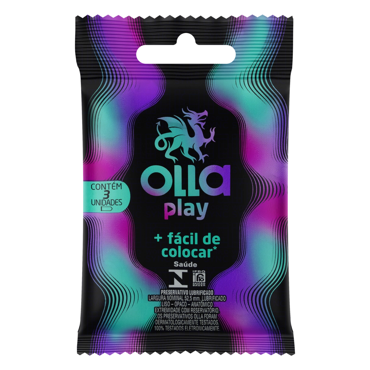 Preservativo Masculino Lubrificado Play Olla Pacote 3 Unidades