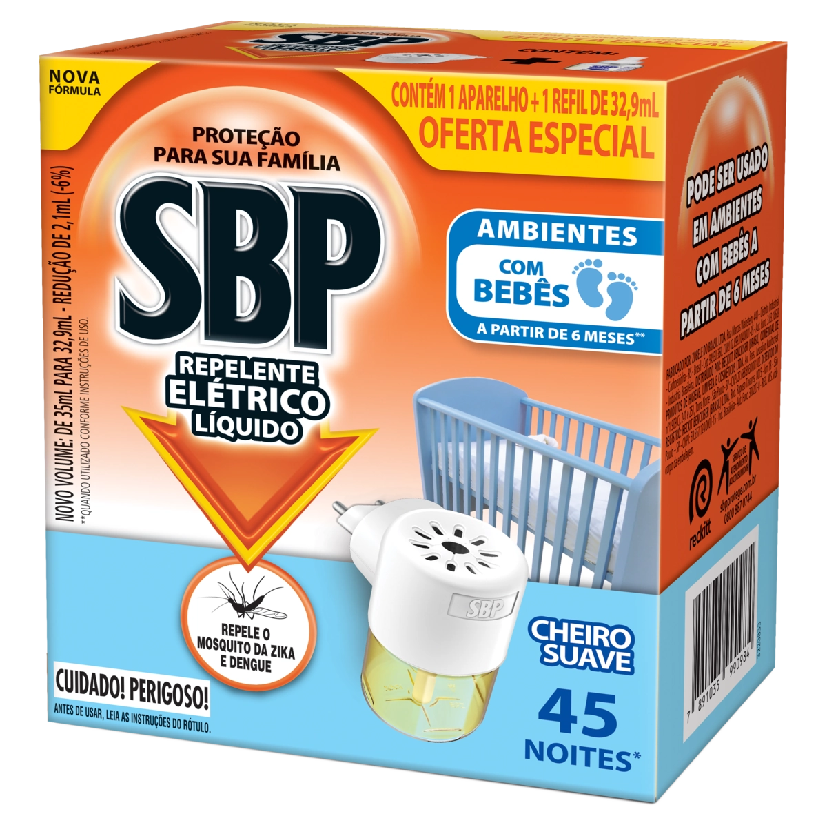 Kit Aparelho Elétrico Refil Repelente Líquido Cheiro Suave Sbp 32,9ml