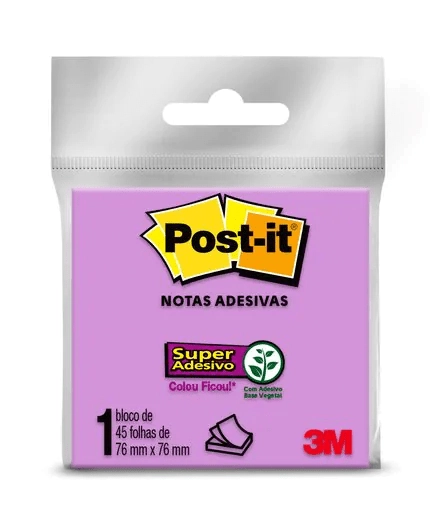 Bloco De Notas Adesivas Roxo Post It 76mm X 76mm 45 Folhas