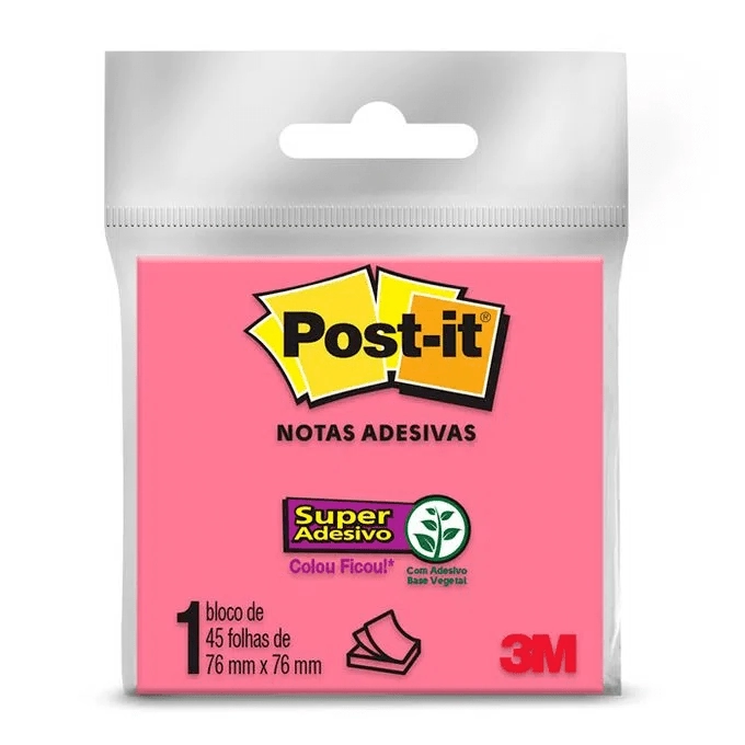 Bloco De Notas Adesivas Rosa Post It 76mm X 76mm 45 Folhas