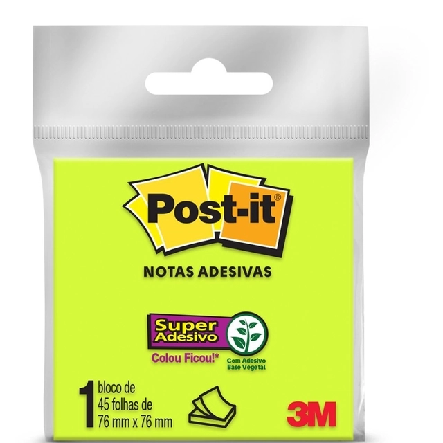 Bloco De Notas Adesivas Verde Post It 76mm X 76mm 45 Folhas