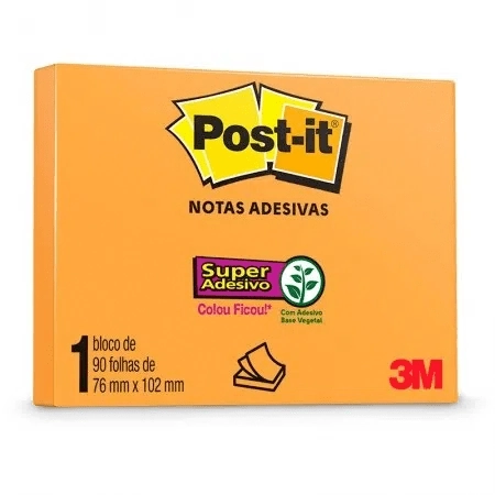 Bloco De Notas Adesivas Laranja Neon Post It 76mm X 102mm 90 Folhas