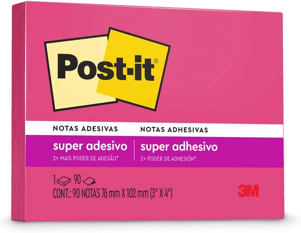 Bloco De Notas Adesivas Rosa Post It 76mm X 102mm 90 Folhas