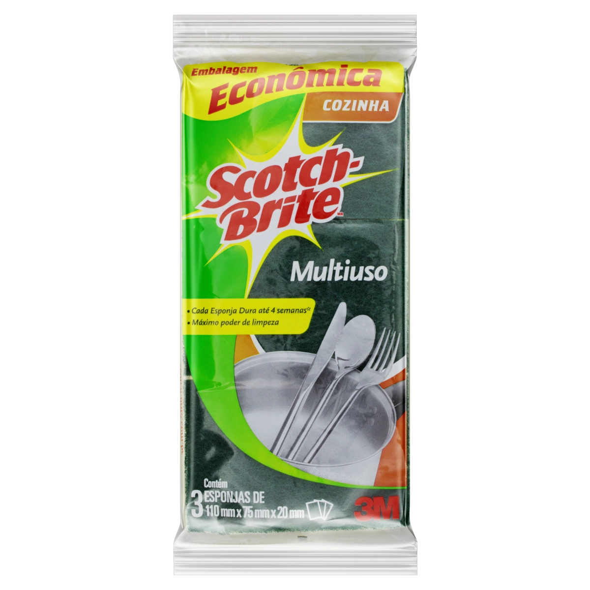 Esponja Multiuso Cozinha Scotch Brite 3 Unidades Embalagem Econômica