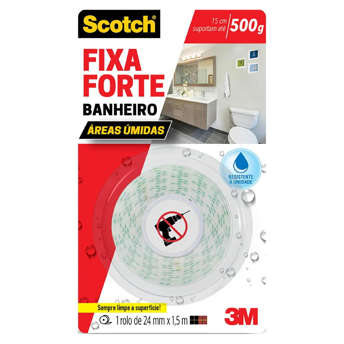 Fita Dupla Face Banheiro Scotch Fixa Forte 24mm X 1,5m