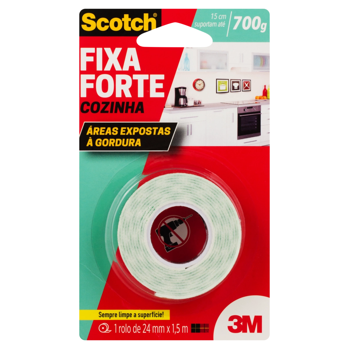 Fita Dupla Face Cozinha Scotch Fixa Forte 24mm X 1,5m
